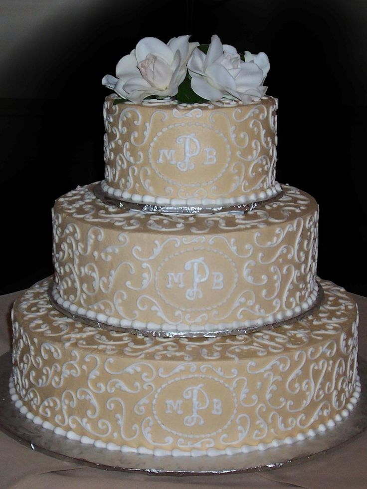 White Gold Wedding Cake with Scrolls