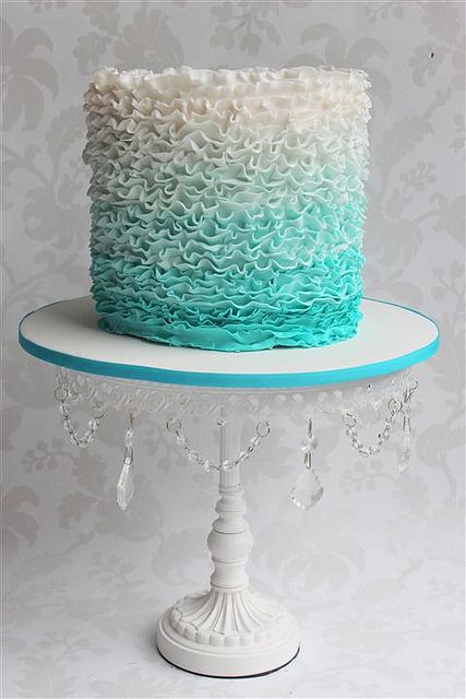 Aqua Ruffle Wedding Cake