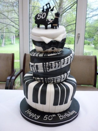 Black and White 50th Birthday Cake