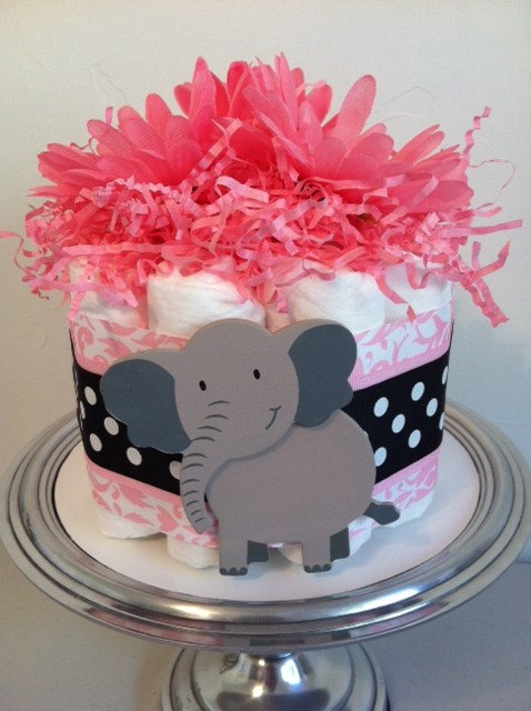 Black and White Polka Dot Pink Diaper Cake