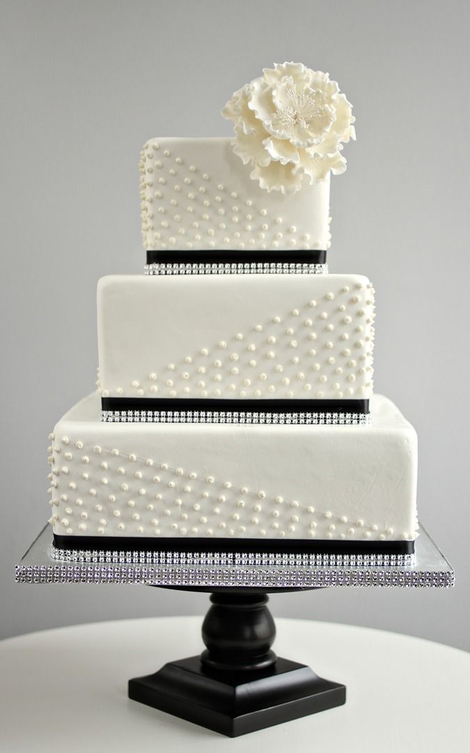 Black and White Square Wedding Cake