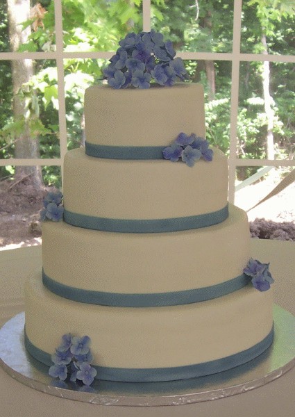 Blue Wedding Cake with Hydrangeas