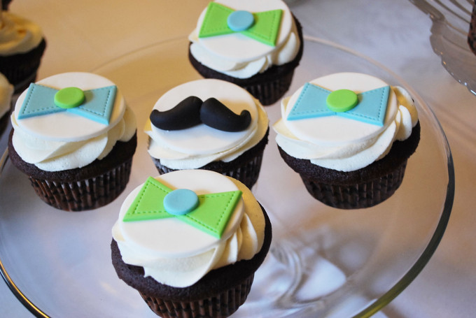 Bow Tie Mustache Baby Shower Cupcakes