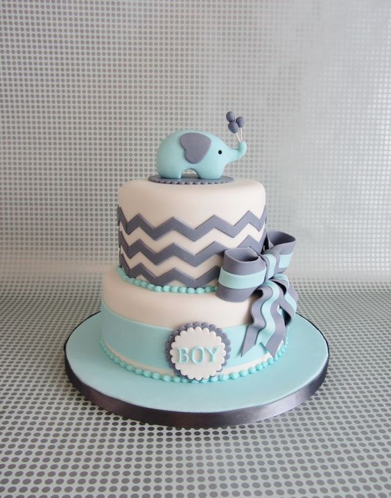 Chevron Elephant Baby Boy Shower Cake