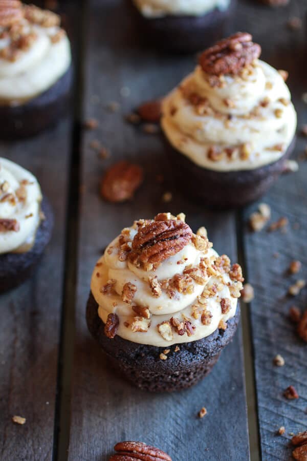 Chocolate Bourbon Pecan Pie Cupcakes