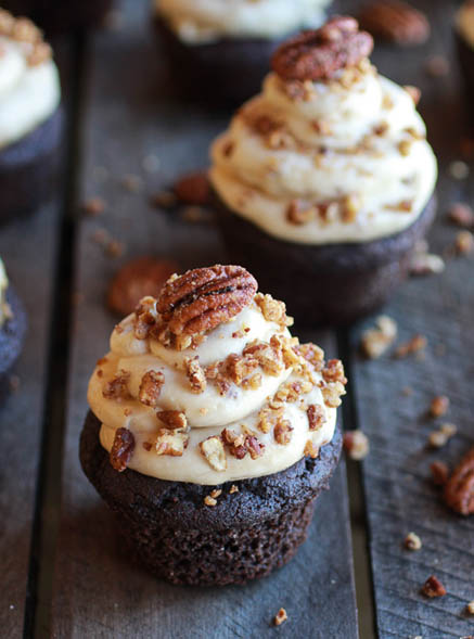 Chocolate Bourbon Pecan Pie Cupcakes