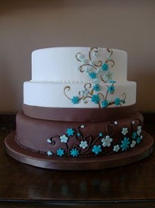 Chocolate Brown and Tiffany Blue Wedding Cakes