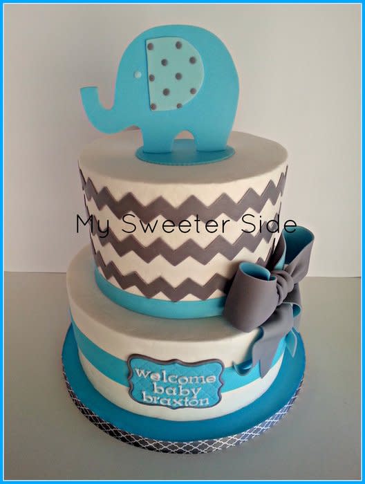 Elephant and Chevron Baby Shower Cake