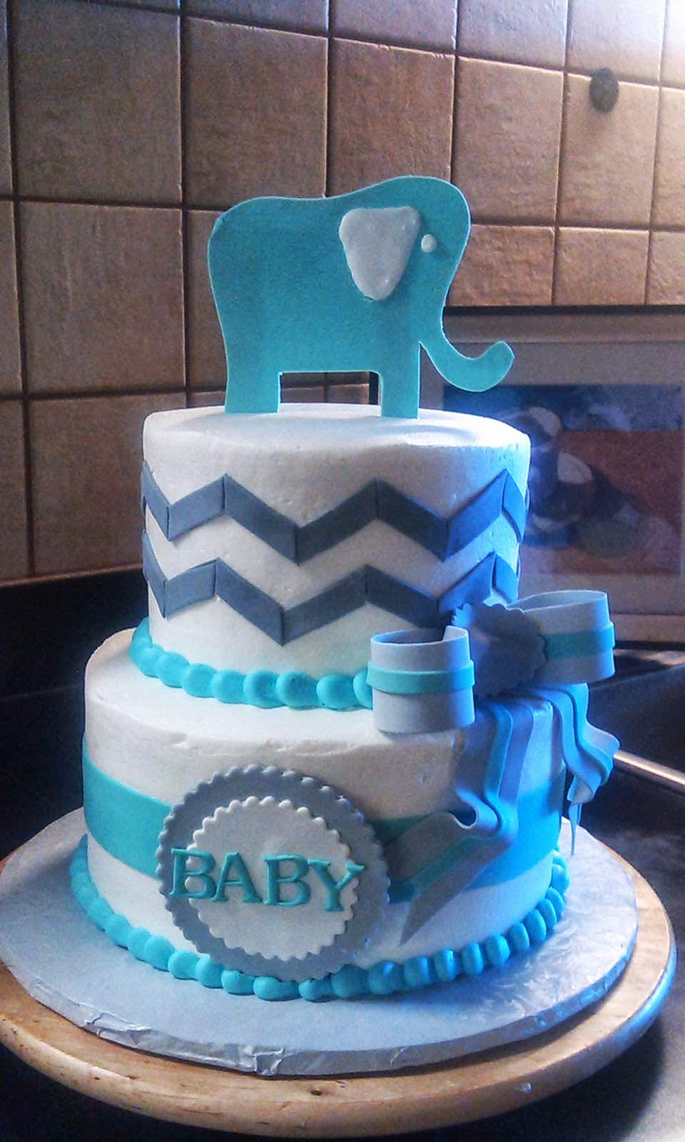 Elephant Baby Shower Cake with Chevron