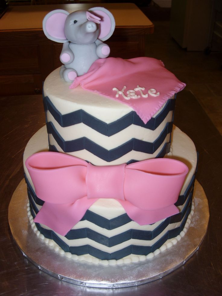 Elephant Baby Shower Cake with Chevron