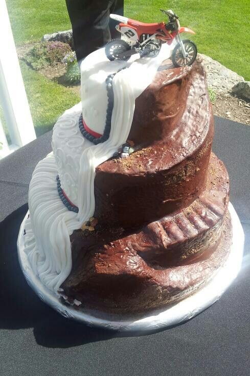 Half Dirt Bike Wedding Cake