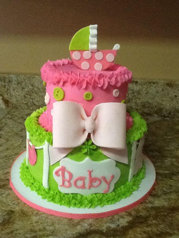 Hot Pink and Lime Green Baby Shower Cake