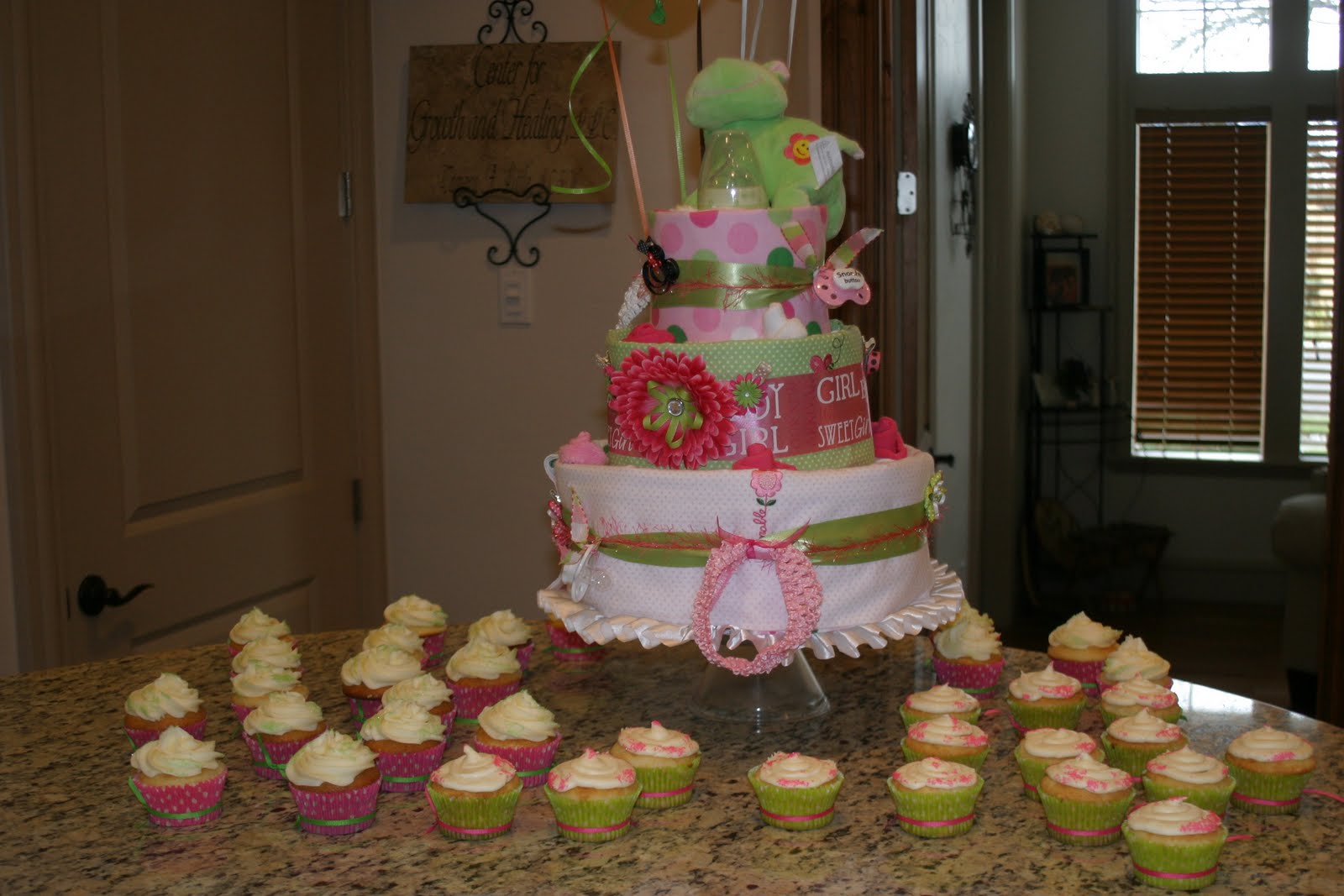 Hot Pink and Lime Green Baby Shower Cake