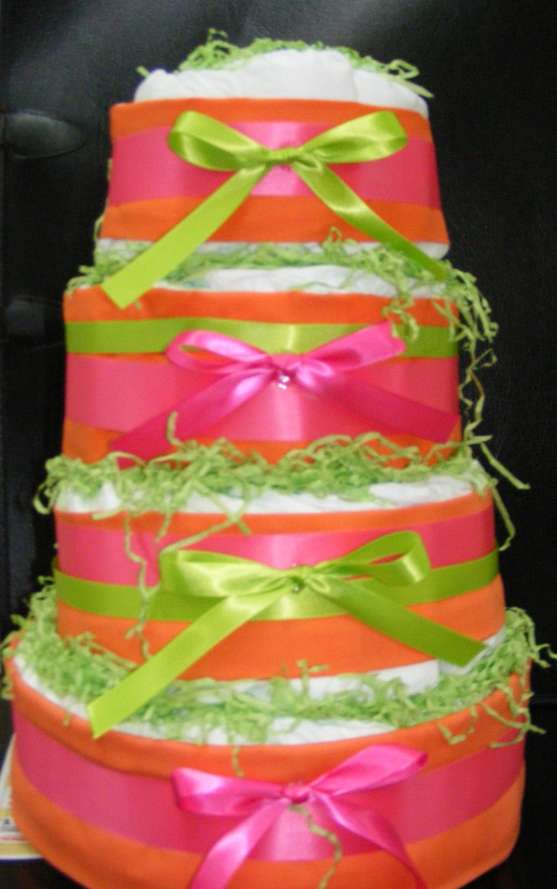 Hot Pink and Lime Green Baby Shower Cake