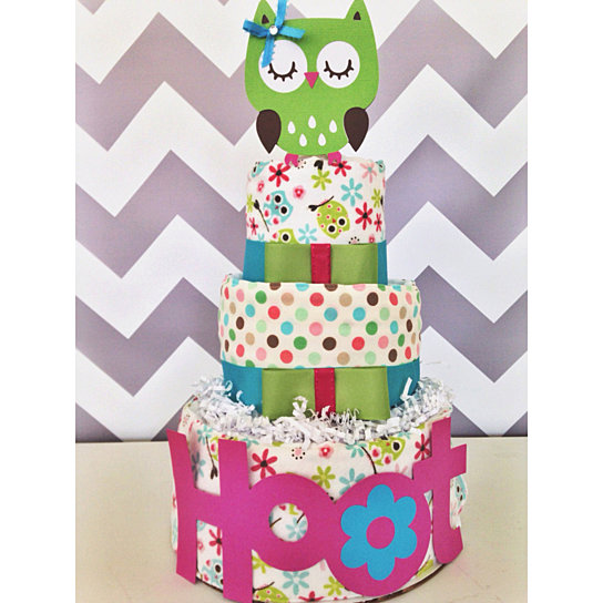 Lime Green and Pink Owl Baby Shower Cakes