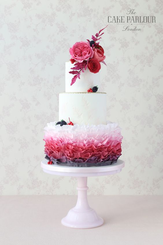 Ombre Ruffle Wedding Cake