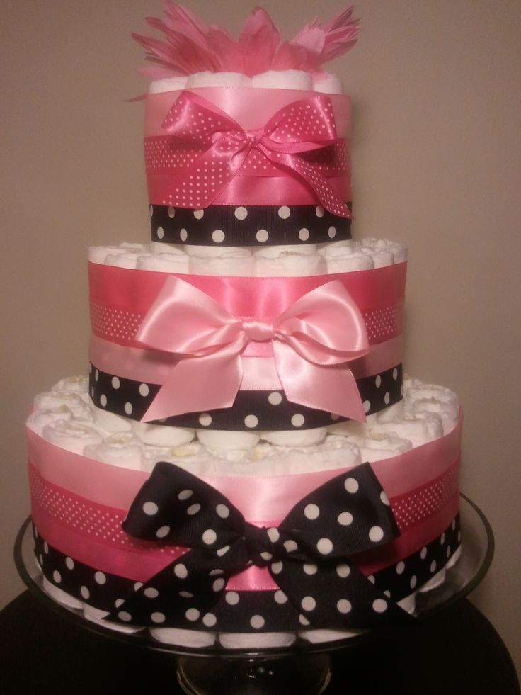 Pink and Black Polka Dots Baby Shower Cake