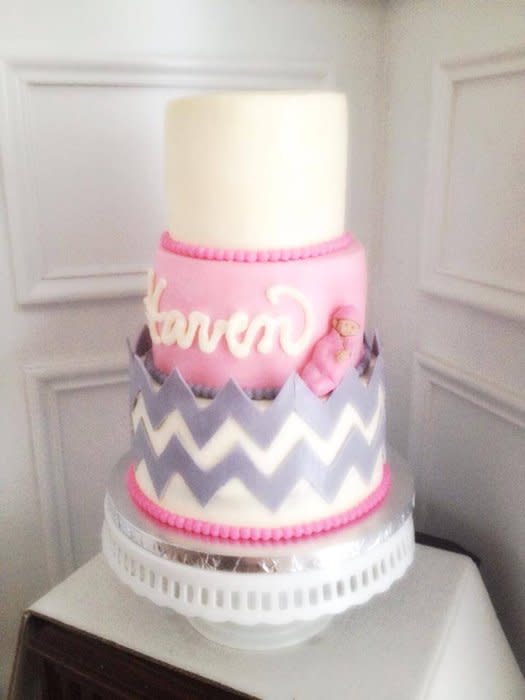 Pink and Gray Chevron Baby Shower Cake