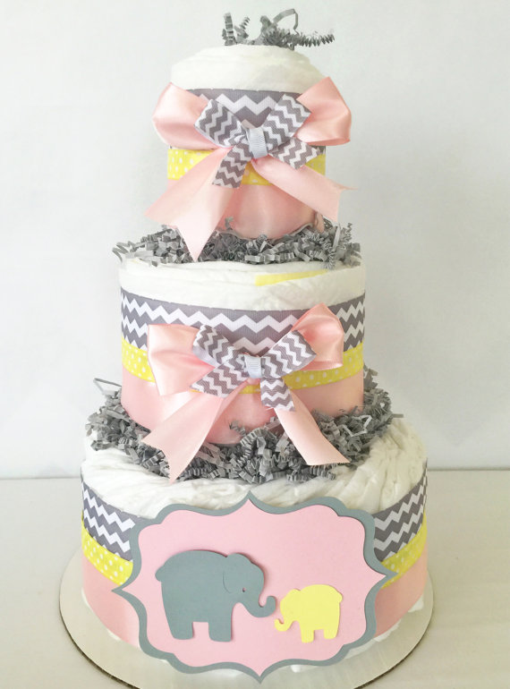Pink and Gray Elephant Baby Shower Cake