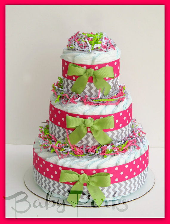 Pink and Green Baby Shower Cake Girl