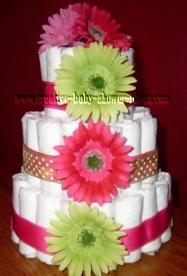 Pink and Green Baby Shower Diaper Cake