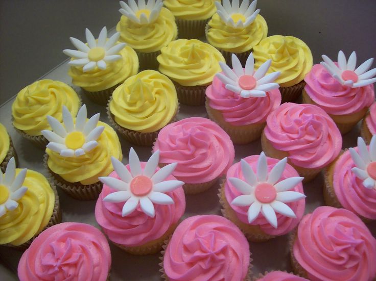 Pink and Yellow Flower Cupcakes