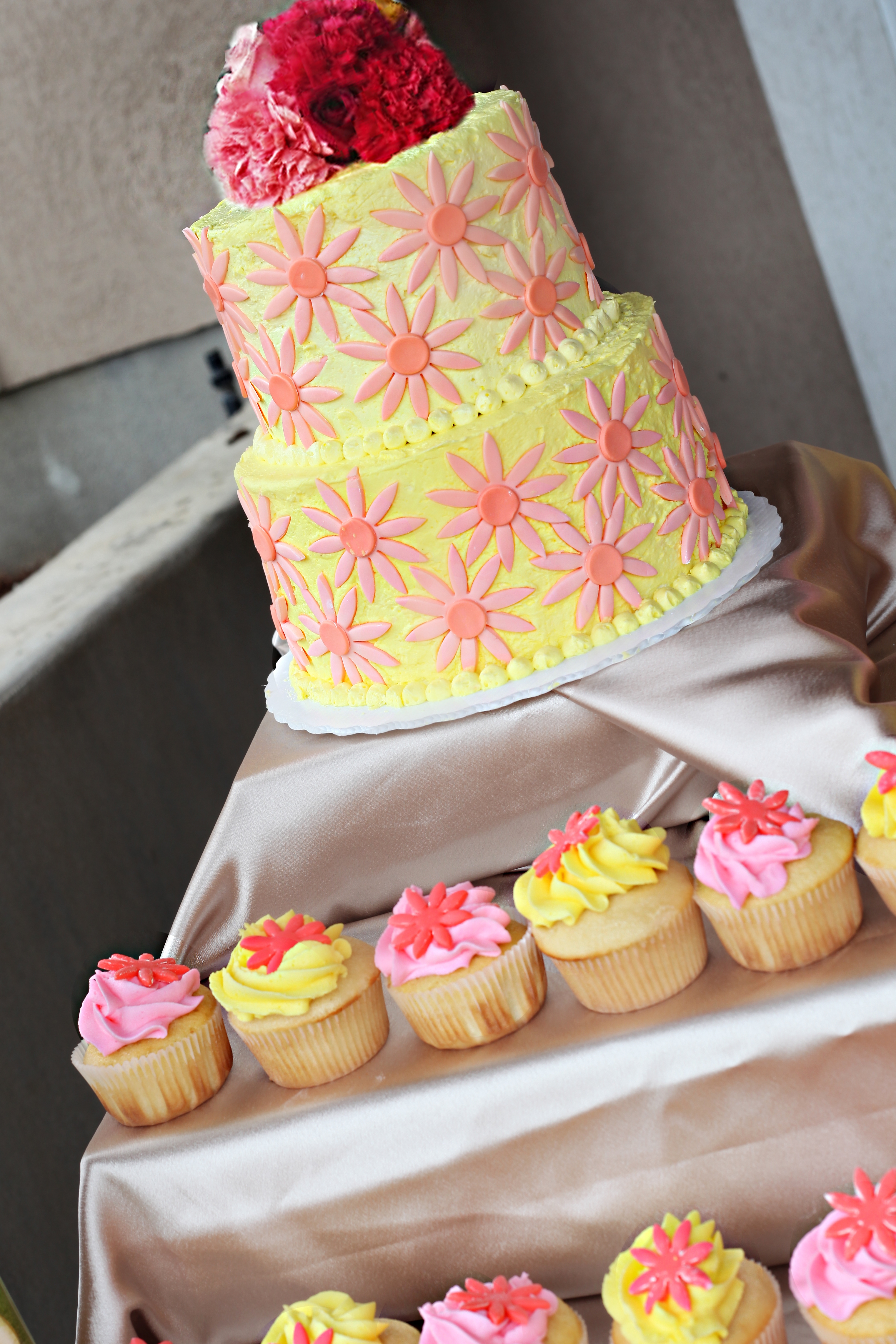 Pink and Yellow Wedding Cake