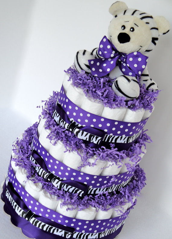 Purple and Black Zebra Baby Shower Cake