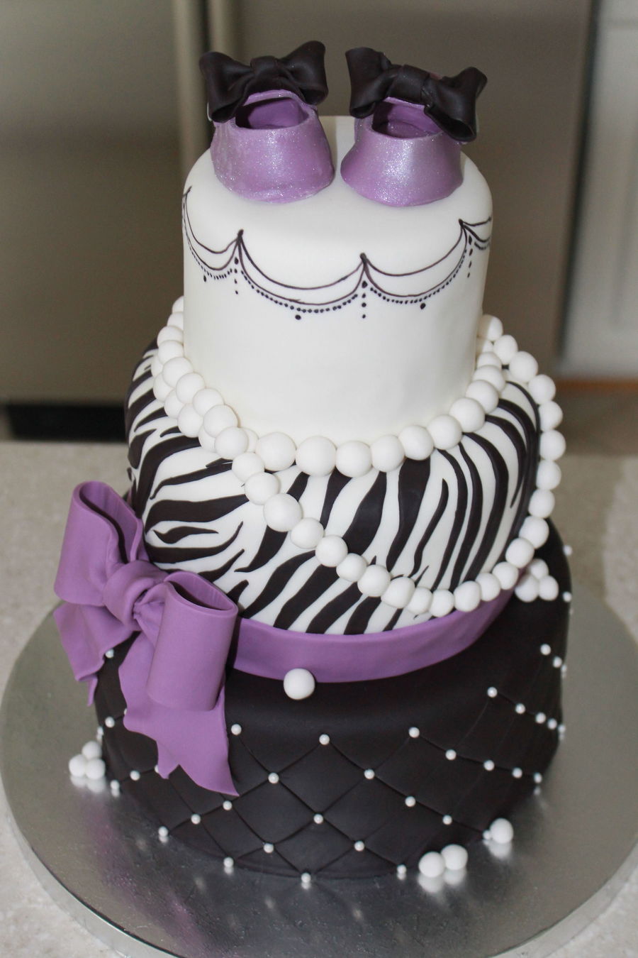 Purple and Black Zebra Baby Shower Cake Purple and Black Zebra Baby Shower Cake