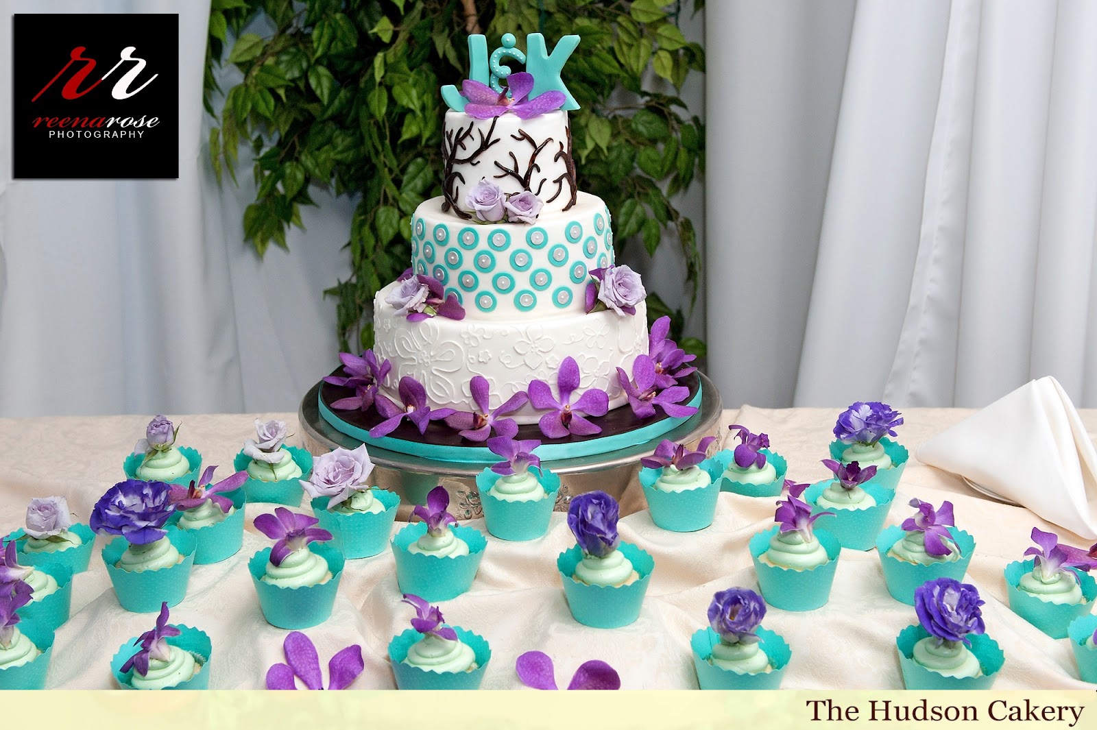 Purple and Turquoise Wedding Cake Cupcakes.