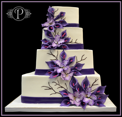 Purple Calla Lilies Wedding Cake