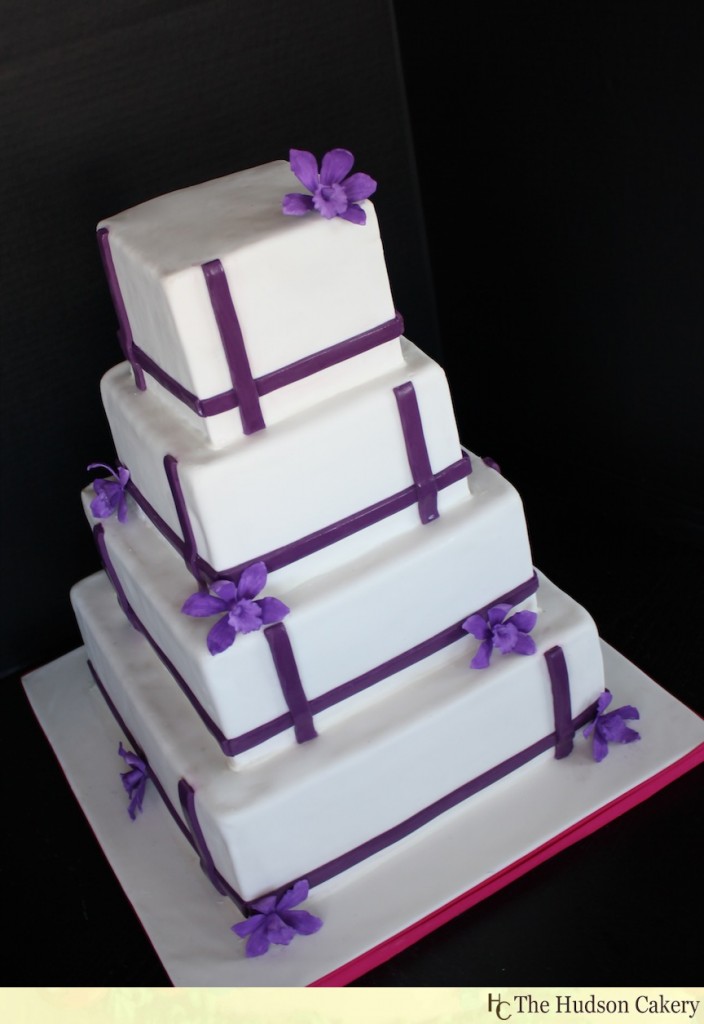 Purple Wedding Cake with Orchids