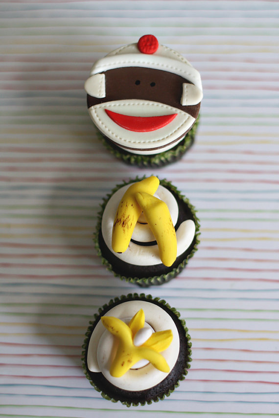 Sock Monkey Fondant Cupcake Toppers