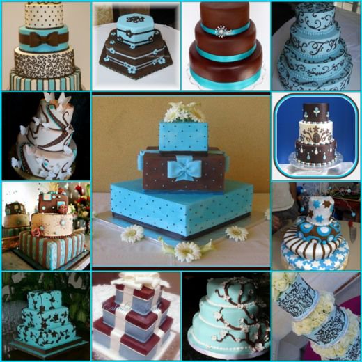 Tiffany Blue and Brown Wedding Cake