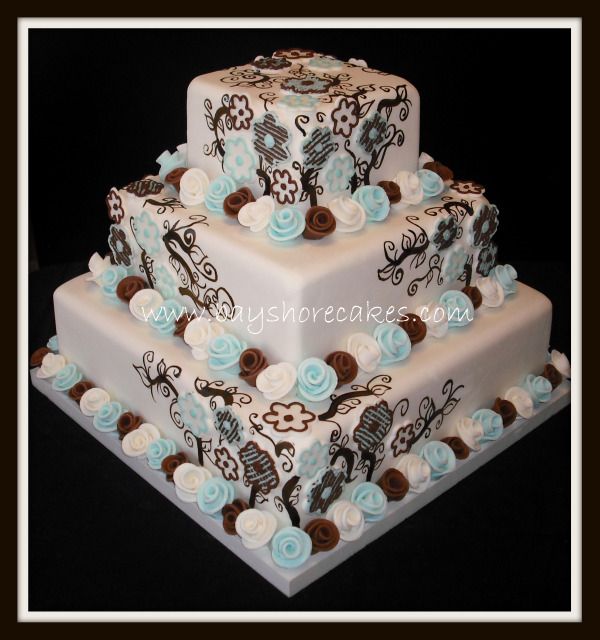 Tiffany Blue and Brown Wedding Cake