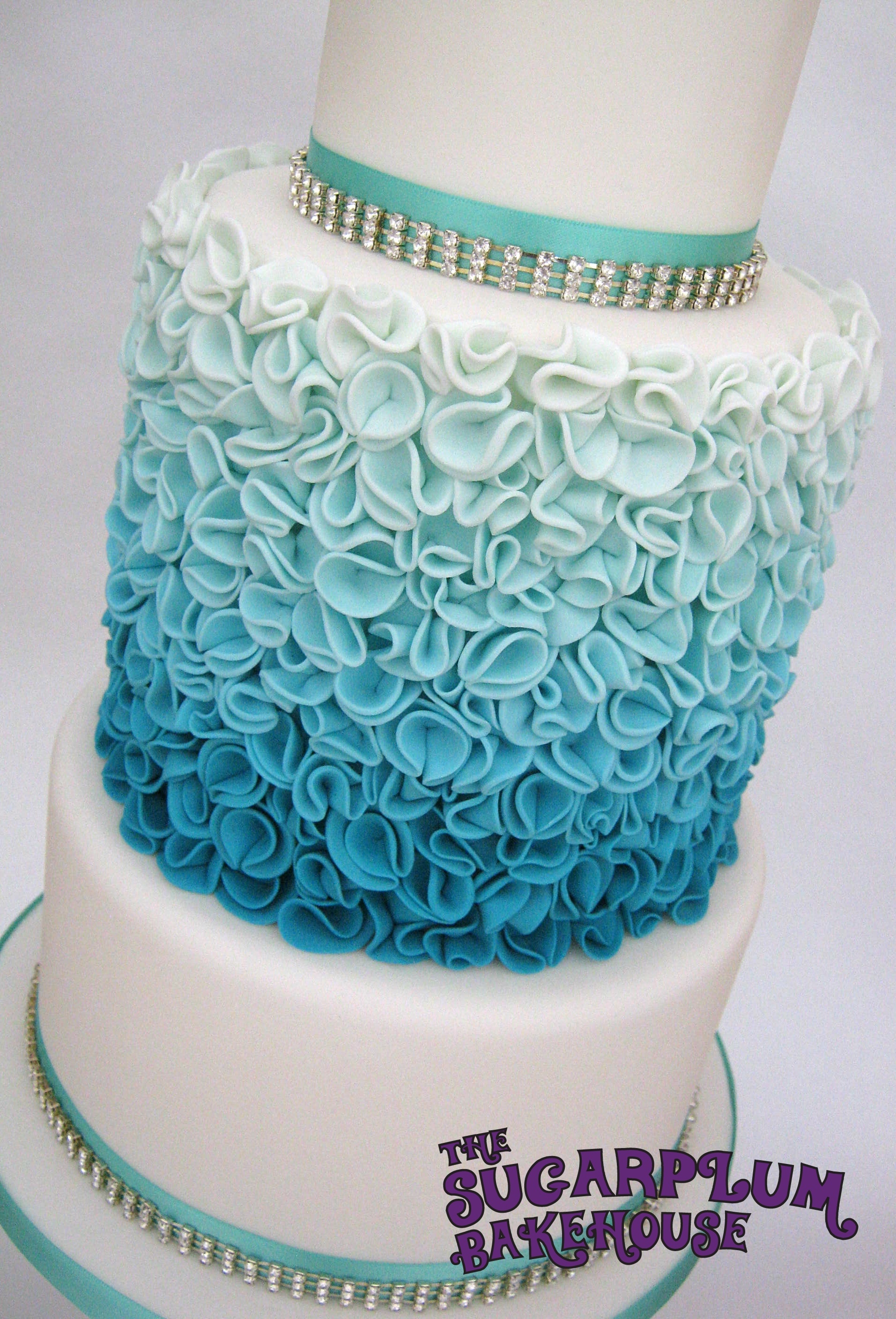 Turquoise Ombre Ruffle Cake