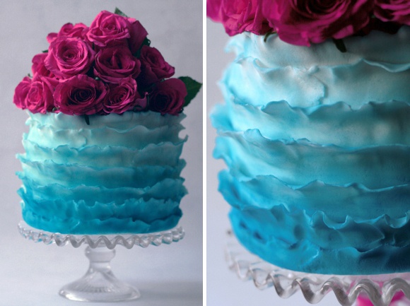 Turquoise Ombre Ruffle Cake