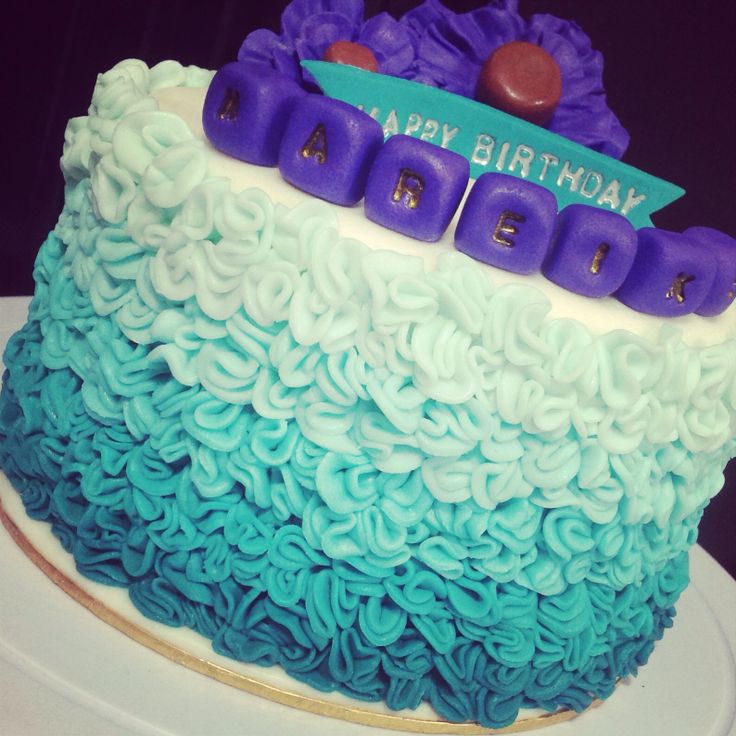 Turquoise Ombre Ruffle Cake