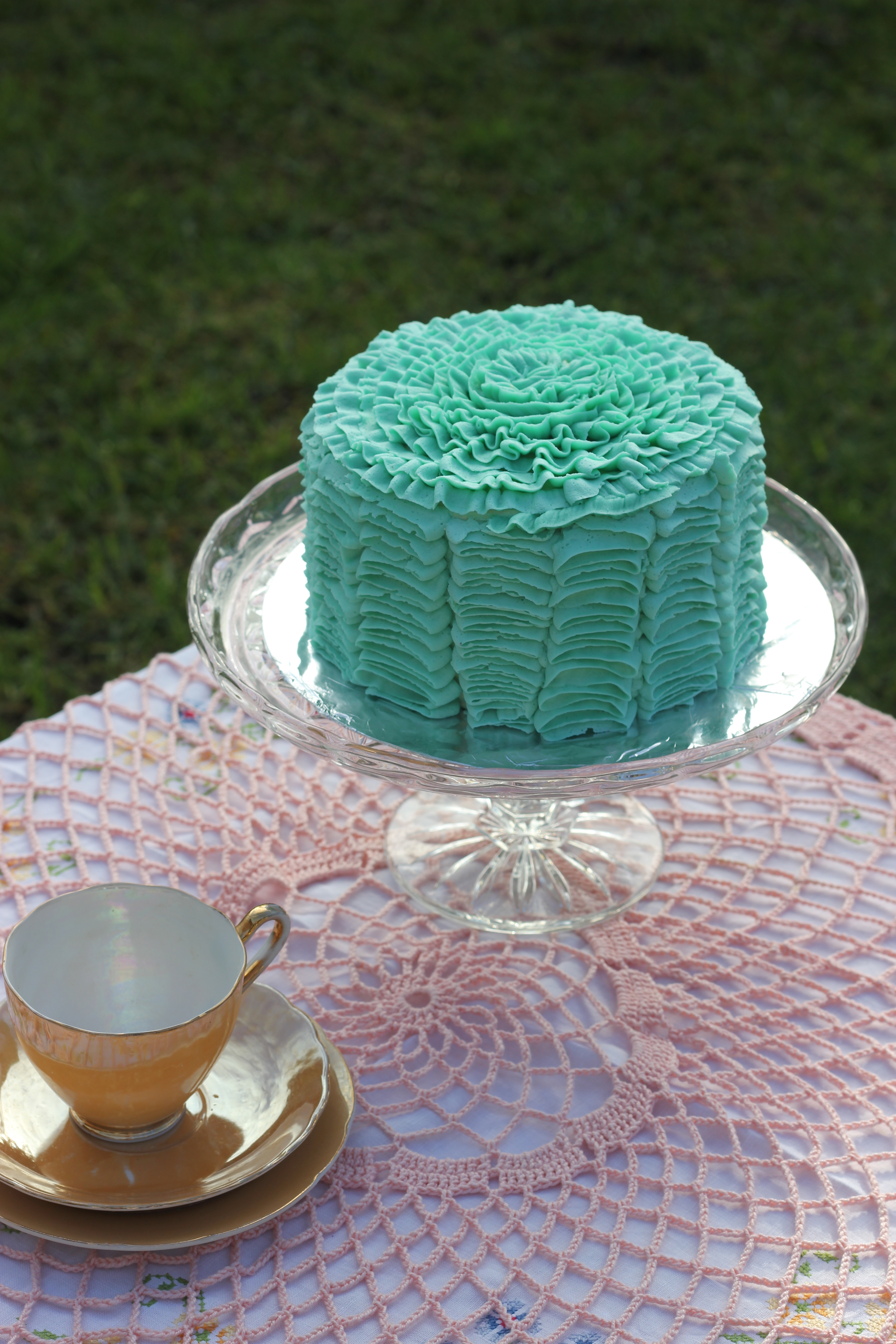 Turquoise Ruffle Birthday Cake