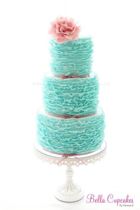 Turquoise Wedding Ruffle Cake