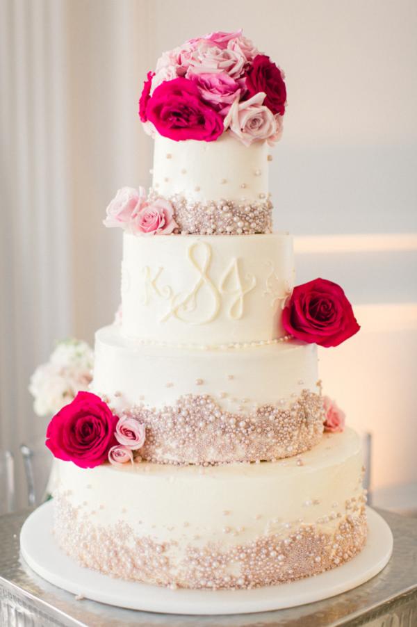 Wedding Cake with Pink Flowers