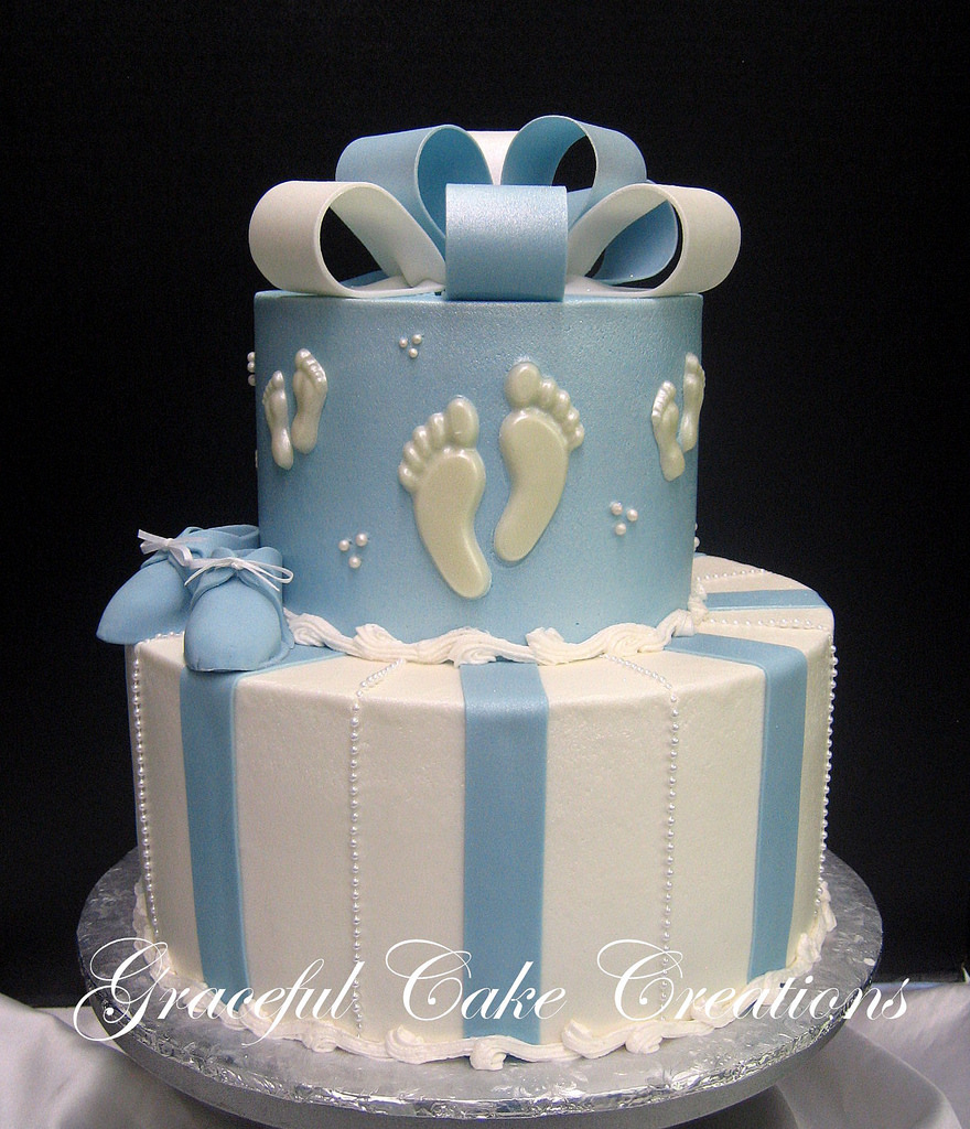 White Elegant Baby Shower Cake