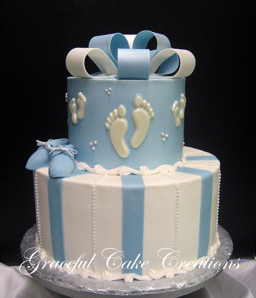 White Elegant Baby Shower Cake White Elegant Baby Shower Cake