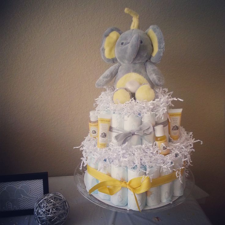 Yellow and Gray Baby Shower Diaper Cake
