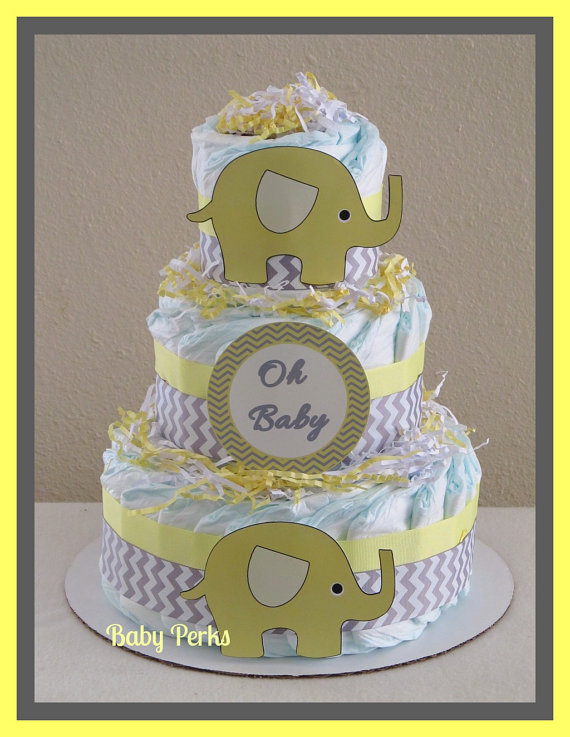 Yellow and Gray Diaper Cake