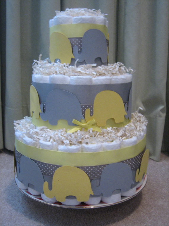 Yellow and Gray Elephant Baby Shower Cake