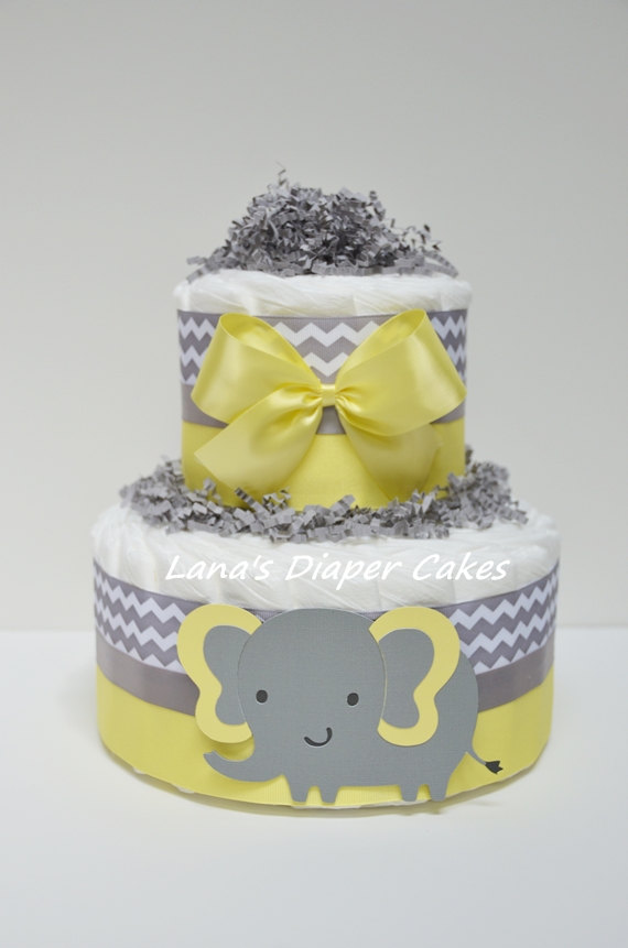 Yellow and Gray Elephant Diaper Cake