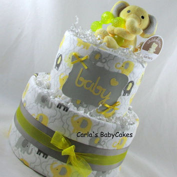 Yellow and Grey Baby Elephant Diaper Cake