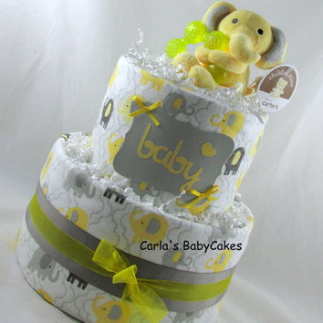 Yellow and Grey Baby Elephant Diaper Cake Yellow and Grey Baby Elephant Diaper Cake