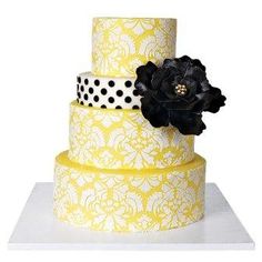 Yellow and White Damask Wedding Cake